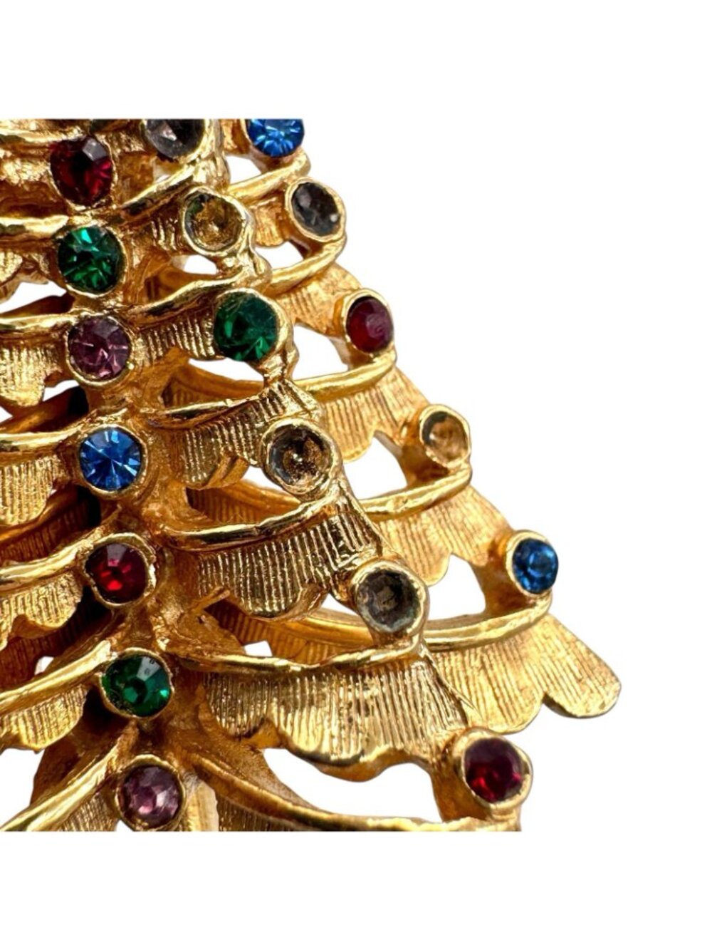 Christmas Tree Brooch Lot of 3 - MYLU Bell Enamel Rhinestone Gold Tone Tree - Picture 13 of 13